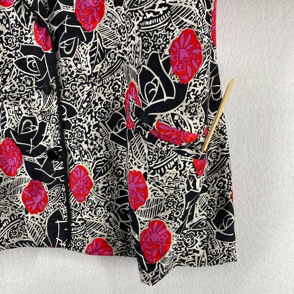 ST. GILLIAN Blazer 14 Silks Abstract Floral Faux Cami Button Front Black Red Vtg - Picture 7 of 16